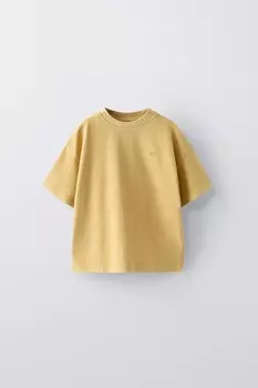 Футболка с вышивкой garment dye ZARA, цвет mustard