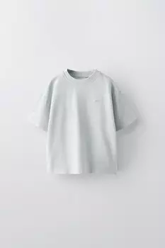 Футболка с вышивкой garment dye ZARA, средне-синий