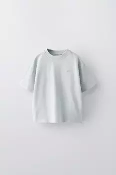 Футболка с вышивкой garment dye ZARA, средне-синий