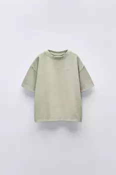 Футболка с вышивкой garment dye ZARA, зелено-сухой