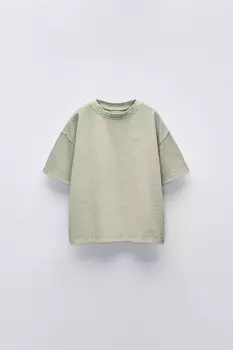 Футболка с вышивкой garment dye ZARA, зелено-сухой