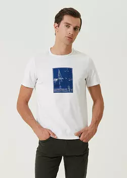 Футболка с вышивкой и пейзажным принтом Beymen Club, белый