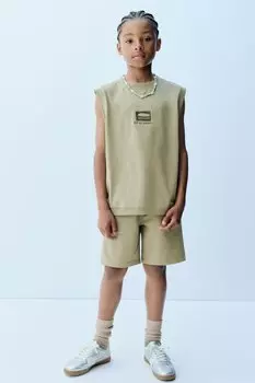 Футболка с вышивкой и шорты-бермуды в комплекте ZARA, светлый хаки
