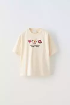 Футболка с вышивкой крестом ZARA, экрю