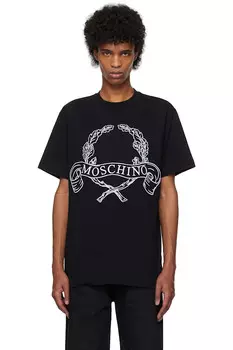 Футболка с вышивкой "Лавровый венок" Maxi Moschino, черный