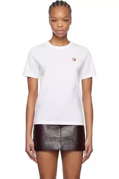 Футболка с вышивкой лисьей головы Regular Maison Kitsun, белый