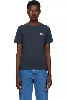 Футболка с вышивкой лисьей головы Regular Maison Kitsun, синий