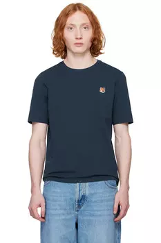 Футболка с вышивкой лисьей головы Regular Maison Kitsun, синий