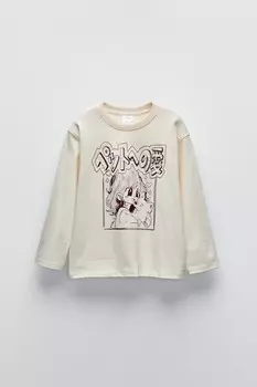 Футболка с вышивкой на рукавах ZARA, экрю