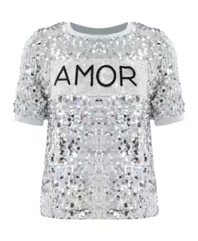 Футболка с вышивкой пайетками и принтом Kocca, серый