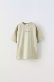Футболка с вышивкой слогана ZARA, кэмел