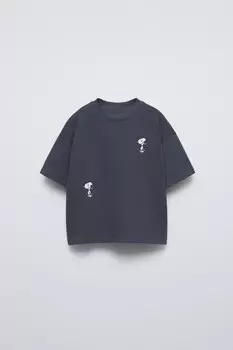 Футболка с вышивкой snoopy peanuts ZARA, темно-синий