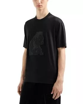 Футболка с вышивкой стразами "Bulldog" Emporio Armani, черный
