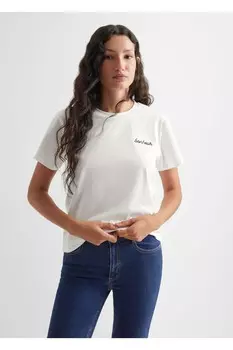Футболка с вышивкой «Текст» Mango, белый