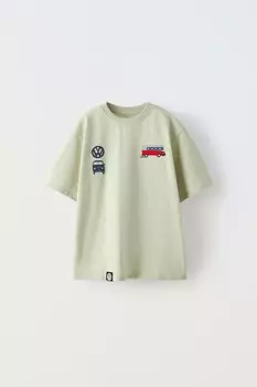 Футболка с вышивкой volkswagen ZARA, цвет washed green