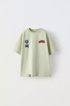 Футболка с вышивкой volkswagen ZARA, цвет washed green