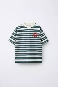 Футболка с вышивкой в полоску ZARA, цвет Navy/White