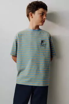 Футболка с вышивкой в полоску ZARA, синий