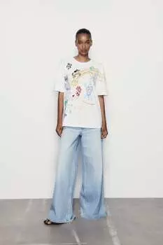 Футболка с вышивкой Zara, белый