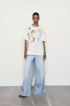 Футболка с вышивкой ZARA, белый