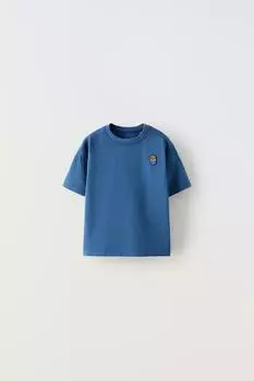Футболка с вышивкой ZARA, темно-синий