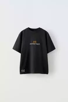 Футболка с вышивкой жан-мишель баскиа ZARA, черный