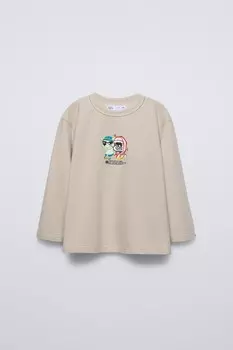 Футболка с высоким лозунгом ZARA, экрю