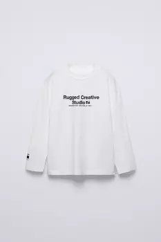 Футболка с высоким лозунгом ZARA, цвет oyster/white