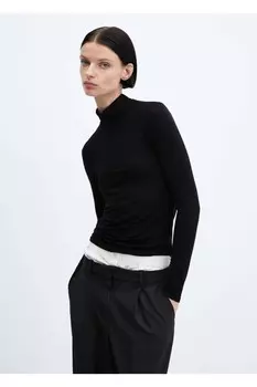 Футболка с высоким воротником и длинными рукавами Mango, черный