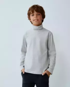 Футболка с высоким воротником и длинными рукавами для мальчика Kids El Corte Ingls, светло-серый