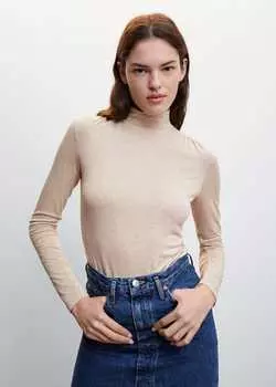 Футболка с высоким воротником и длинными рукавами MANGO, песок