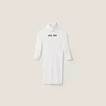 Футболка с высоким воротником из хлопкового джерси Miu Miu, белый