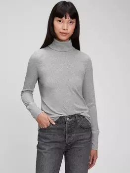 Футболка с высоким воротником в рубчик Gap, серый