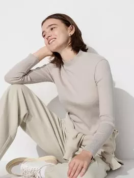 Футболка с высоким воротником в рубчик Uniqlo, цвет 02 серый