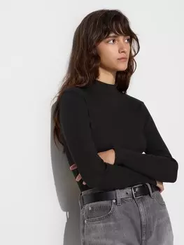 Футболка с высоким воротником в рубчик Uniqlo, цвет 09 черный