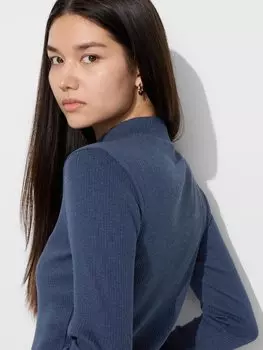Футболка с высоким воротником в рубчик Uniqlo, цвет 68 синий