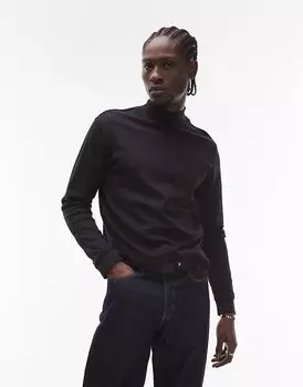 Футболка с высоким воротом и длинными рукавами черного цвета Mango