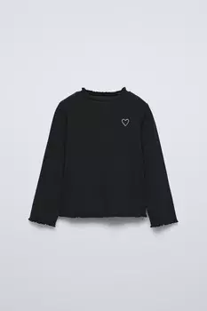 Футболка с высоким воротом в ребре ZARA, черный