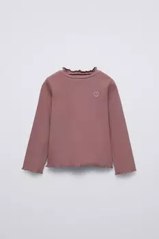 Футболка с высоким воротом в ребре ZARA, цвет aubergine