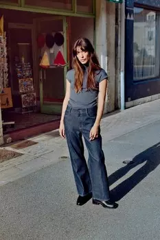 Футболка с высоким воротом в ребре ZARA, синий/серый