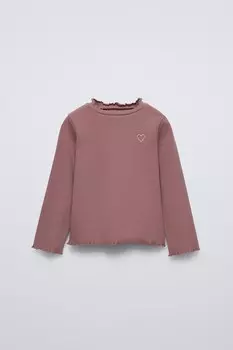 Футболка с высоким воротом в ребре ZARA, цвет aubergine