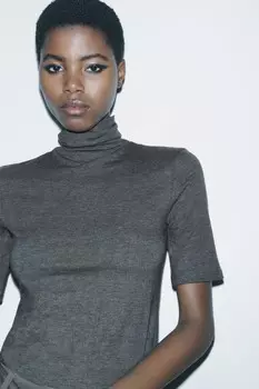 Футболка с высоким воротом ZARA, антрацитово-серый