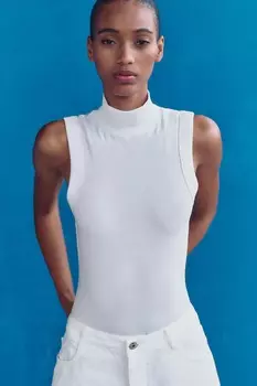 Футболка с высоким воротом ZARA, белый