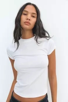 Футболка с высоким воротом ZARA, белый