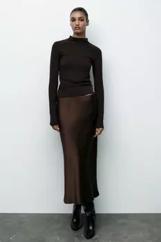 Футболка с высоким воротом ZARA, шоколад