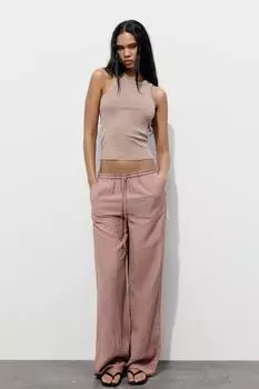 Футболка с вытяженным эффектом в ребки ZARA, светлый норковый
