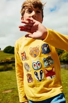 Футболка с забавным принтом в виде лесного животного и суперстежком Boden, желтый