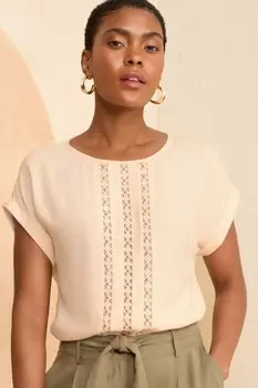 Футболка с закатанными рукавами Love & Roses, экрю