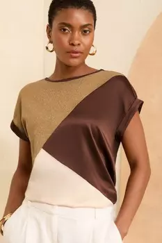 Футболка с закатанными рукавами Love & Roses, коричневый