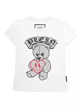 Футболка с заклепками в виде плюшевого мишки Philipp Plein Junior, белый